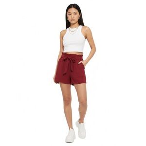 New With Tags Wine Colored High Waisted Paper Bag Shorts-Medium